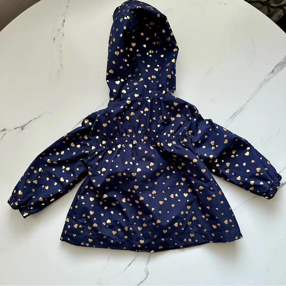 Juicy Couture Baby Girl Navy Gold Heart Raincoat Windbreaker Hooded Jacket 12M⁠